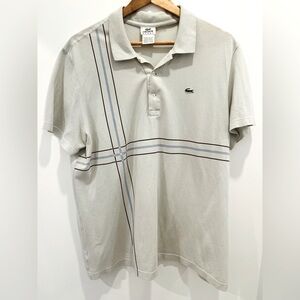 Lacoste Regular Fit Polo Shirt EU 6 Mens Fits Large Gray Collar Stripe Cotton